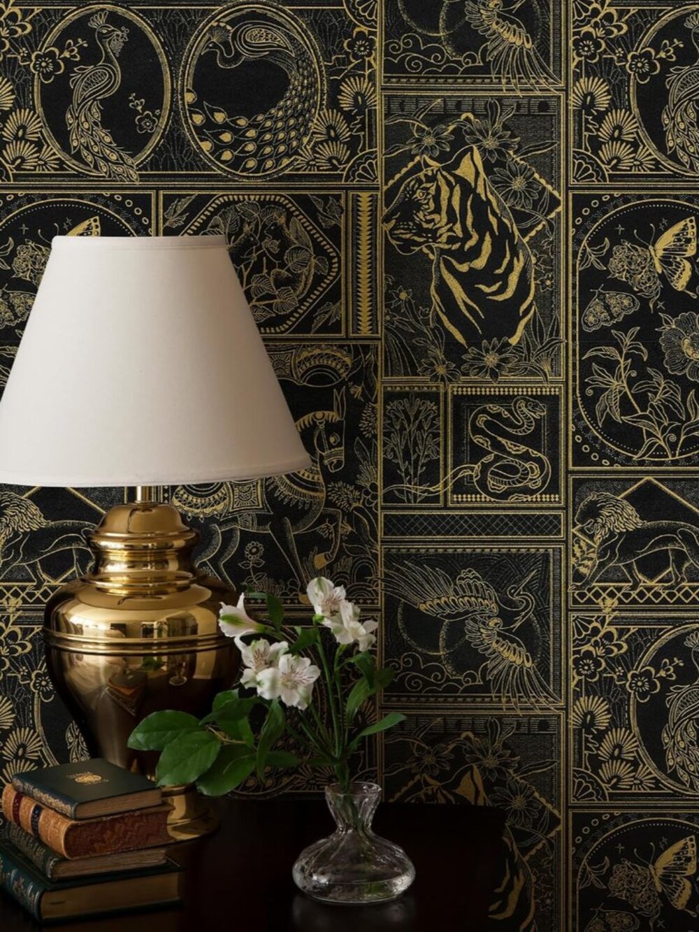 Black and Gold Wallpaper Vintage Peel and Stick Wallpaper Removable
